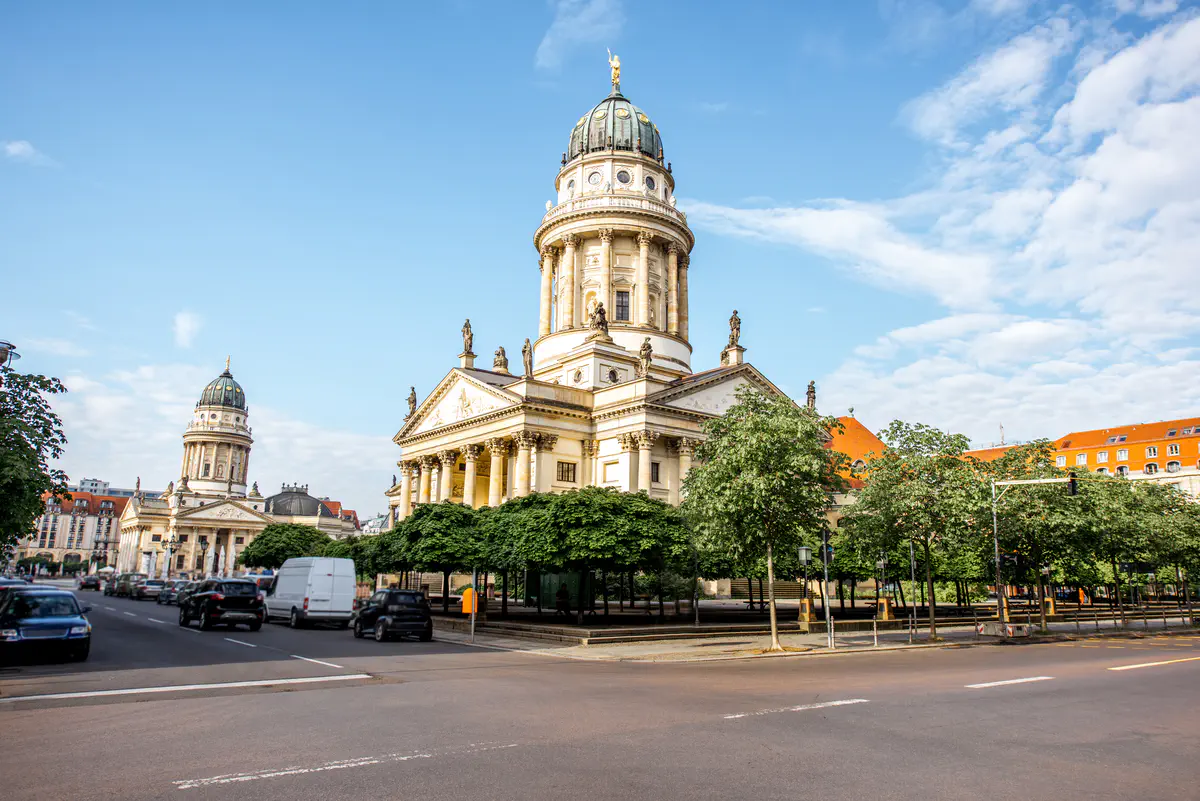 A photo of the Französischer Dom (right) and the Deutsche Dom (left)